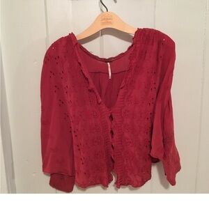 Free People Eyelet Whimsical Cropped Blouse